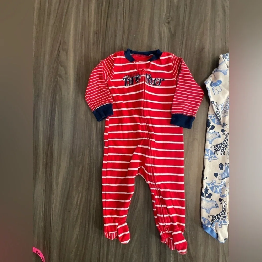 Carter's Red/Blue/Orange spring Footies 3 piece bundle size 9 months
